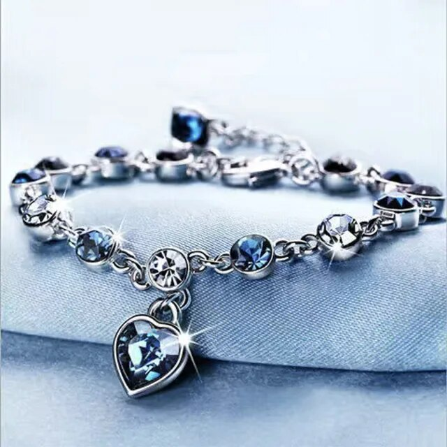 Ocean Heart Crystal Bracelet Silver with Zirconia Stones for Women Elegant Jewelry | Sansoti