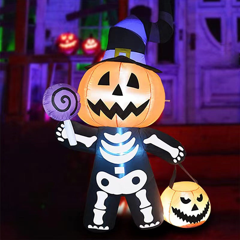 Inflatable Halloween Decoration Witch with Pumpkin XXL Garden Figure LED Lighting for Garden Party and Outdoors | Sansoti