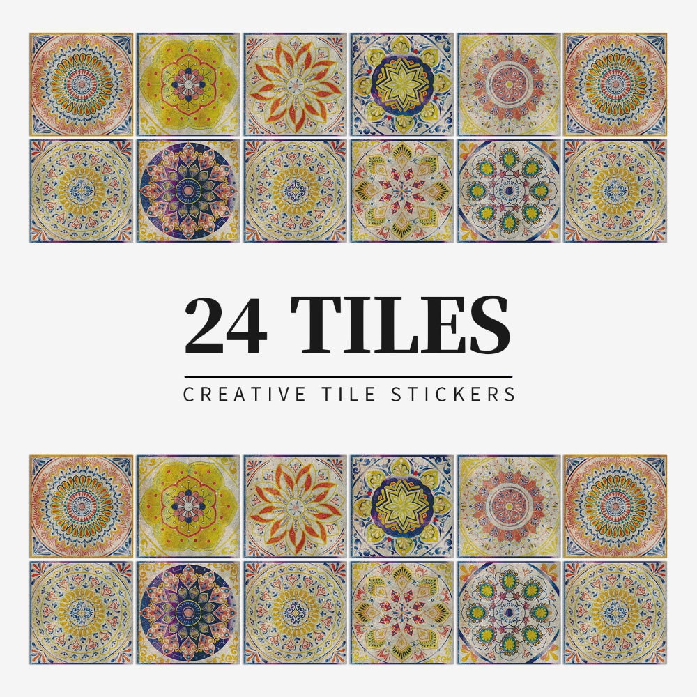 Tegelstickers Badkamer Zelfklevend Portugees Mandala 24 Stuks 10-20 cm Wanddecoratie Kleurrijk | Sansoti