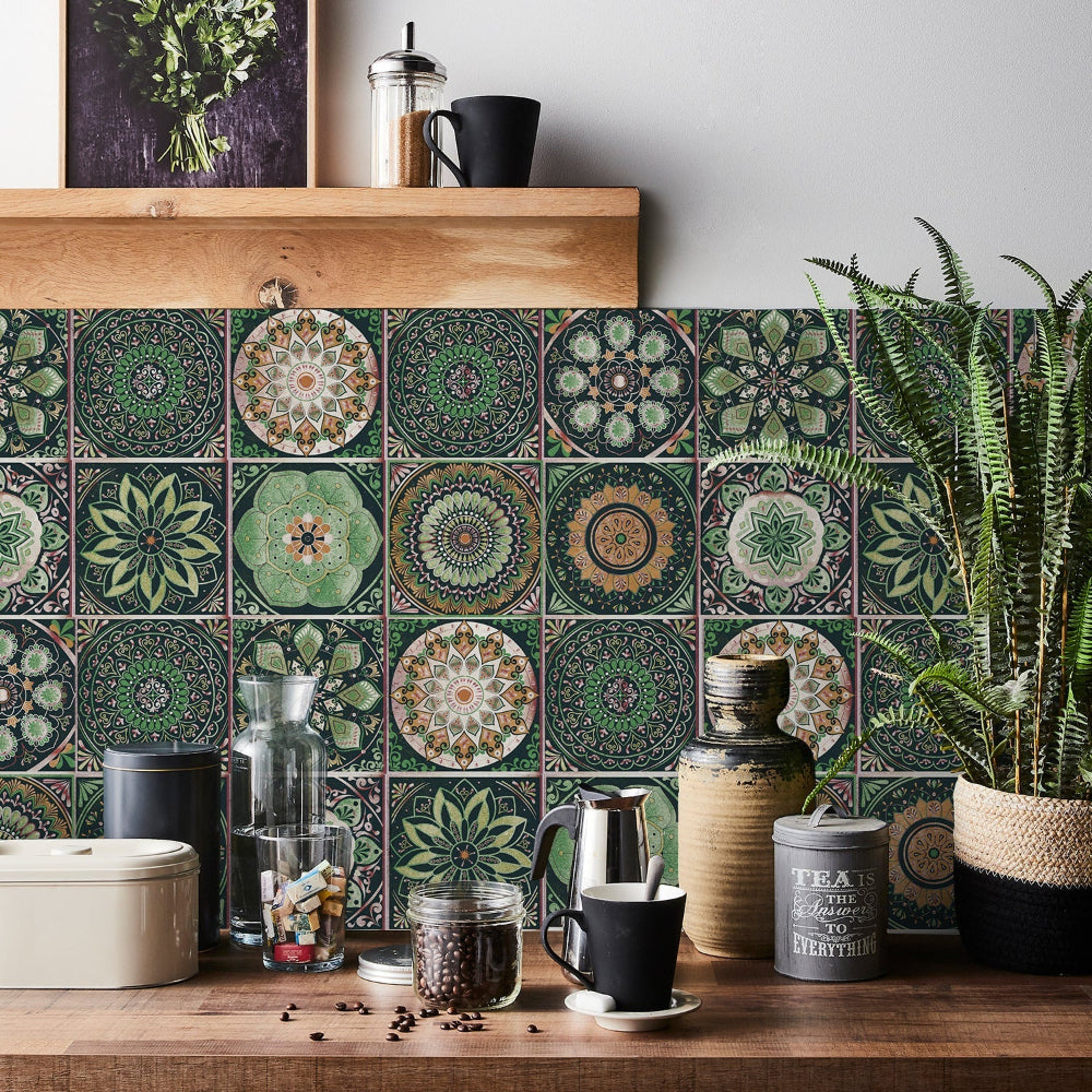 Tegelstickers Badkamer Zelfklevend Portugees Mandala 24 Stuks 10-20 cm Wanddecoratie Kleurrijk | Sansoti