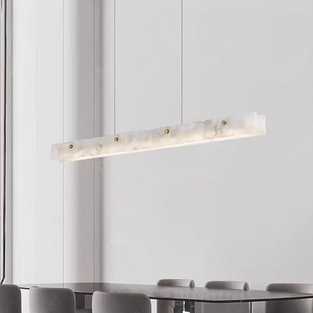 Dimmable Linear Marble LED Pendant Light for Dining Room Kitchen Island White Gold Remote Control 3 Light Colors | Sansoti