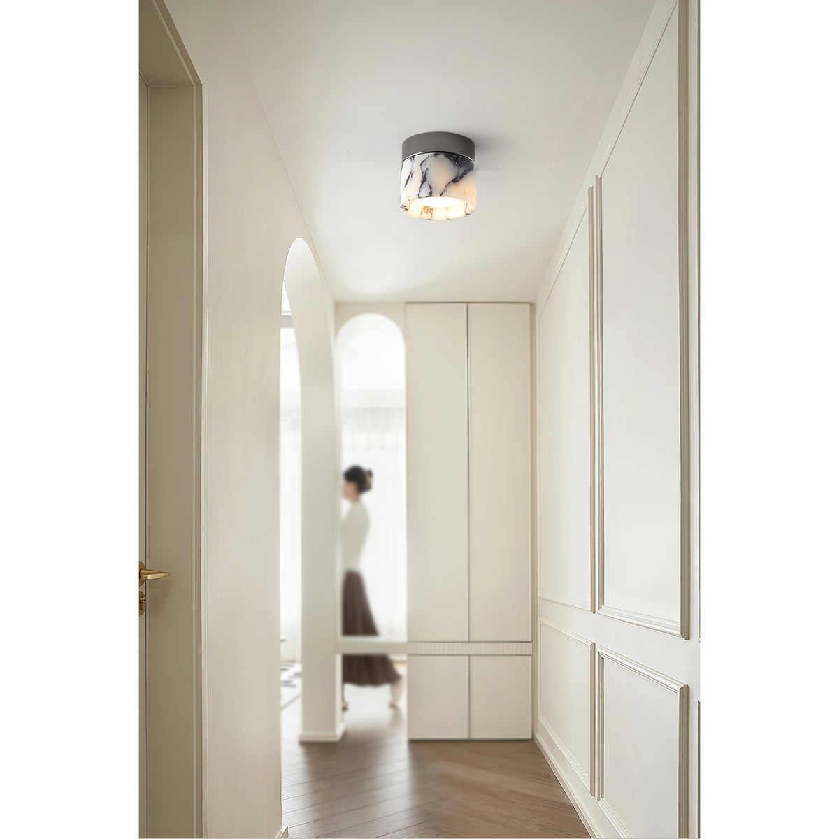 Runde Deckenleuchte aus Marmor mit Glasschirm, moderne Beleuchtung für Wohnzimmer, Schlafzimmer, Flur und Esszimmer | Sansoti