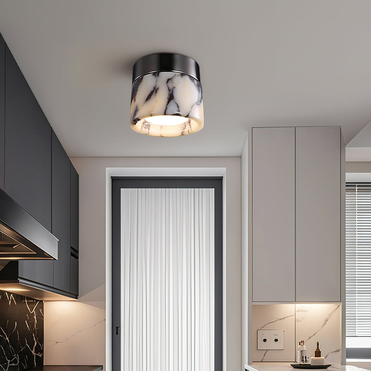 Runde Deckenleuchte aus Marmor mit Glasschirm, moderne Beleuchtung für Wohnzimmer, Schlafzimmer, Flur und Esszimmer | Sansoti