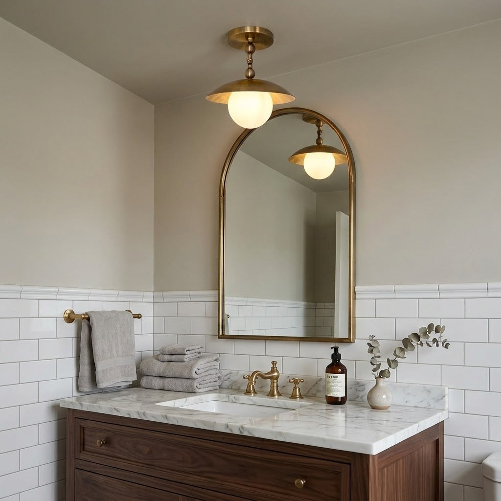 Plafondlamp met Glazen Kap en Messing Afwerking 25,5 cm Luxe Sierverlichting voor Hal Gang en Woonkamer | Sansoti
