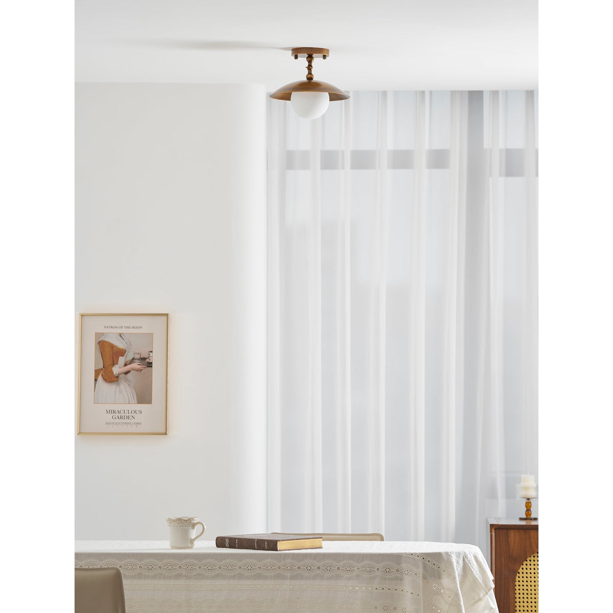 Plafondlamp met Glazen Kap en Messing Afwerking 25,5 cm Luxe Sierverlichting voor Hal Gang en Woonkamer | Sansoti