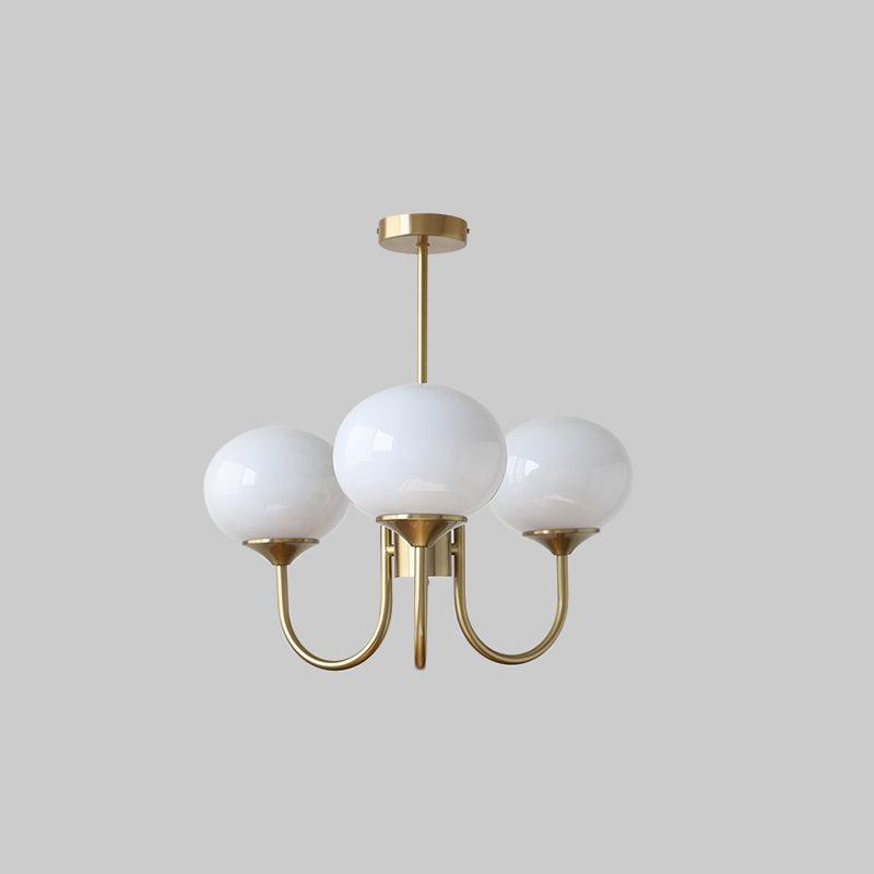 Glas Kronleuchter mit rosa, weißen oder cremefarbenen Kugeln und goldenem oder chromfarbenem Gestell, moderner Design-Kronleuchter mit 3 oder 5 Lichtpunkten für Wohnzimmer und Esszimmer | Sansoti