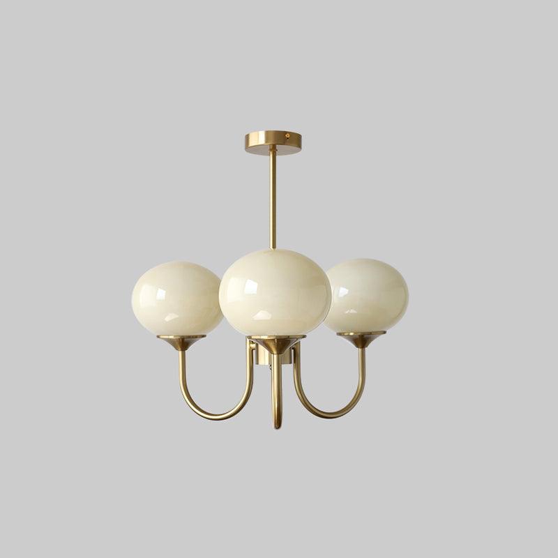 Glas Kronleuchter mit rosa, weißen oder cremefarbenen Kugeln und goldenem oder chromfarbenem Gestell, moderner Design-Kronleuchter mit 3 oder 5 Lichtpunkten für Wohnzimmer und Esszimmer | Sansoti