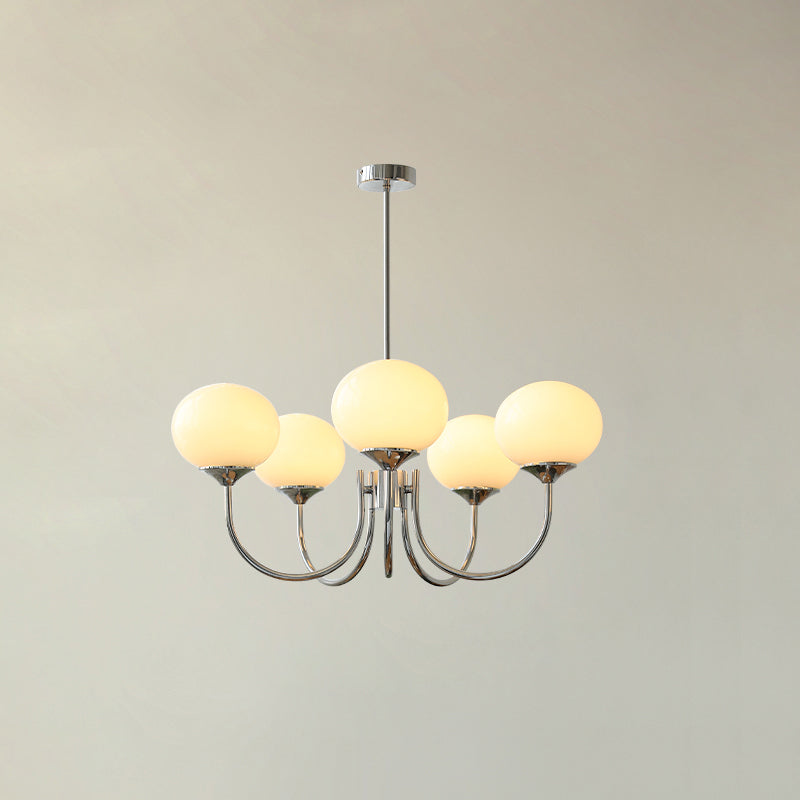 Glas Kronleuchter mit rosa, weißen oder cremefarbenen Kugeln und goldenem oder chromfarbenem Gestell, moderner Design-Kronleuchter mit 3 oder 5 Lichtpunkten für Wohnzimmer und Esszimmer | Sansoti
