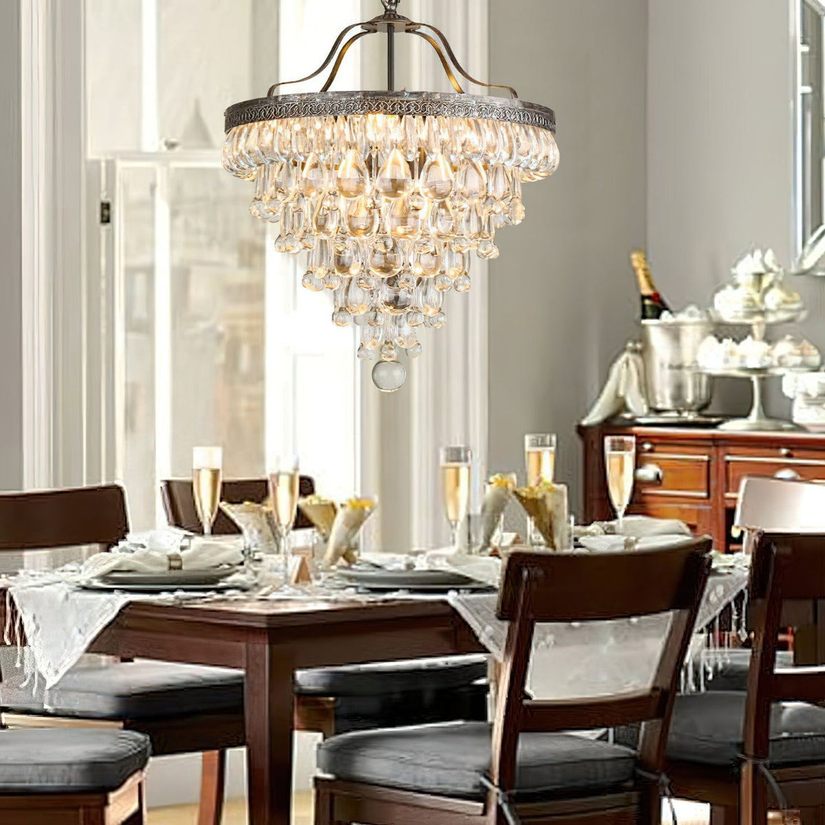 Crystal Chandelier with Antique Bronze Finish and Chain Suspension – Exclusive Decorative Lighting | Sansoti