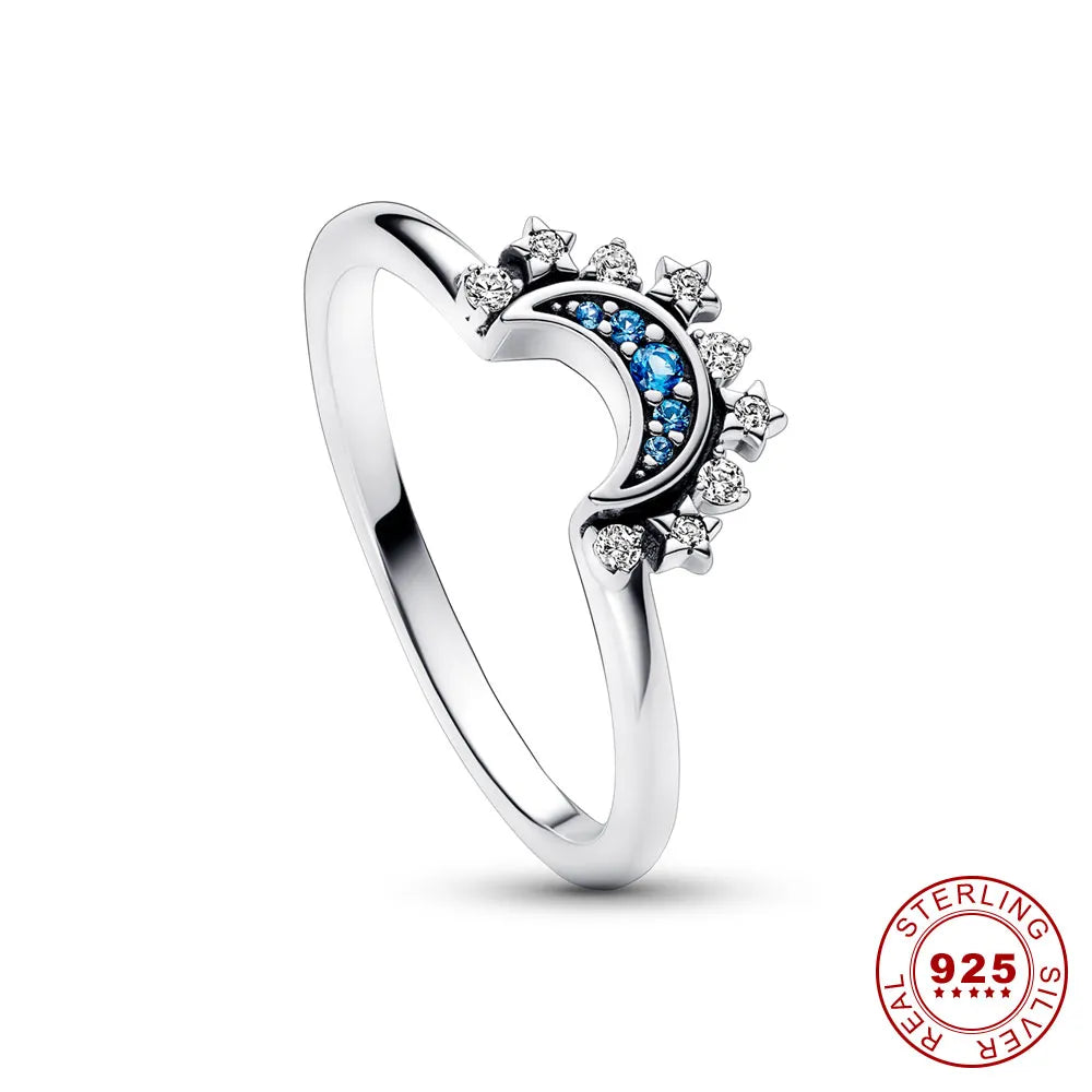 Sun and Moon Ring Set 925 Sterling Silver with Crystal Adjustable Rings Gold and Silver | Sansoti