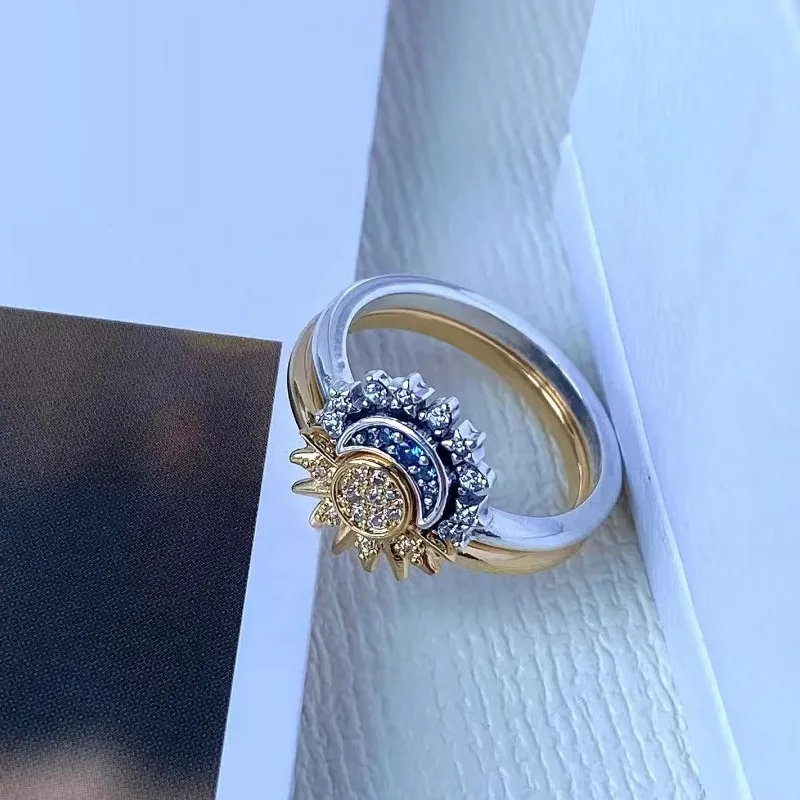 Sun and Moon Ring Set 925 Sterling Silver with Crystal Adjustable Rings Gold and Silver | Sansoti