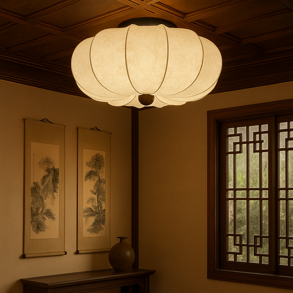 Medieval Silk Ceiling Lamp E27 Fabric White Ceiling Lamp Living Room Bedroom Hall Classic Lighting Round Design 40cm 50cm 60cm | Sansoti