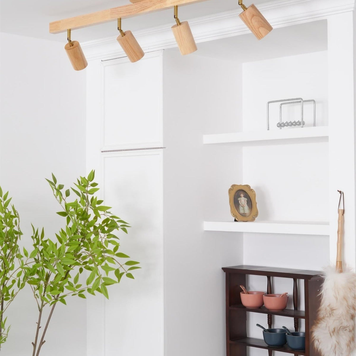 Ceiling Spotlight Wood 2-5 Spots Walnut Wood Gold-Colored Adjustable Modern Industrial Design Living Room Kitchen | Sansoti