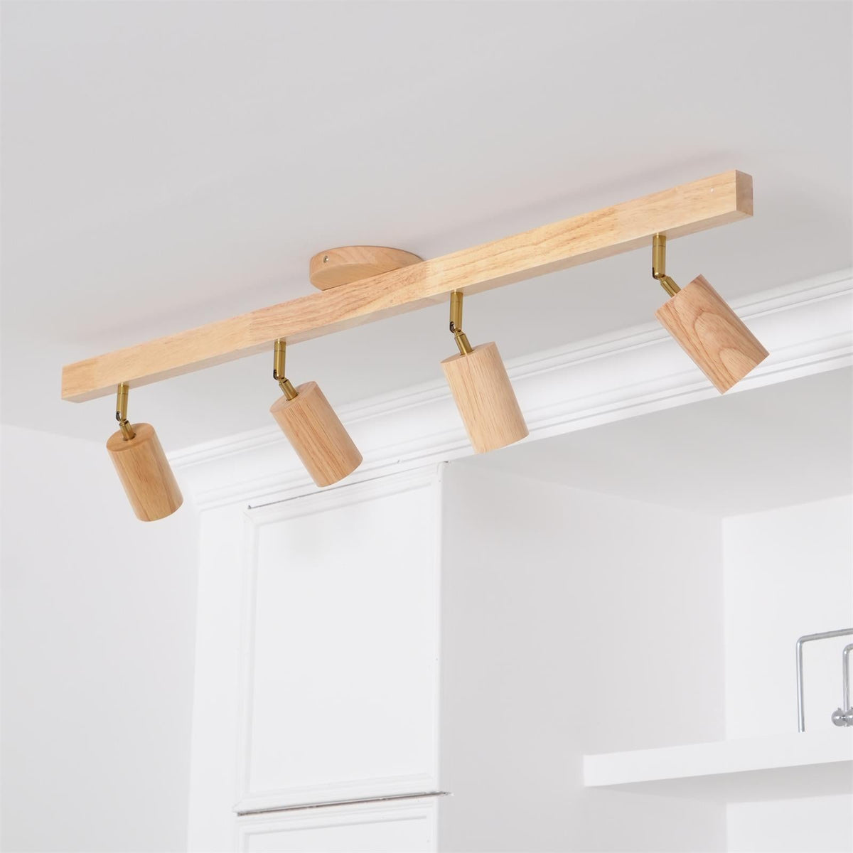 Holz Track Deckenlampe LED Holzoptik Gold Verstellbare Spots Wohnzimmer Küche Flur Skandinavisch Modern | Sansoti