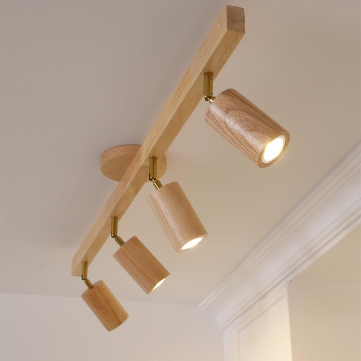 Wooden Track Ceiling Spotlight 2-5 Adjustable Spots Warm Light Kitchen Living Room Industrial Design Spotlights | Sansoti