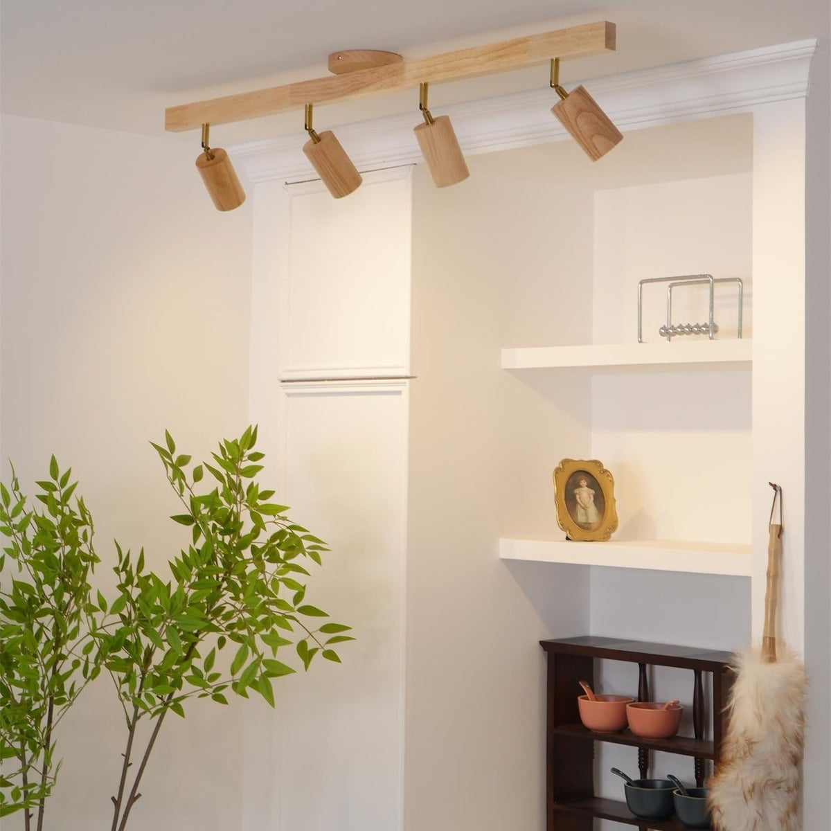 Wooden Track Ceiling Spotlight 2-5 Adjustable Spots Warm Light Kitchen Living Room Industrial Design Spotlights | Sansoti