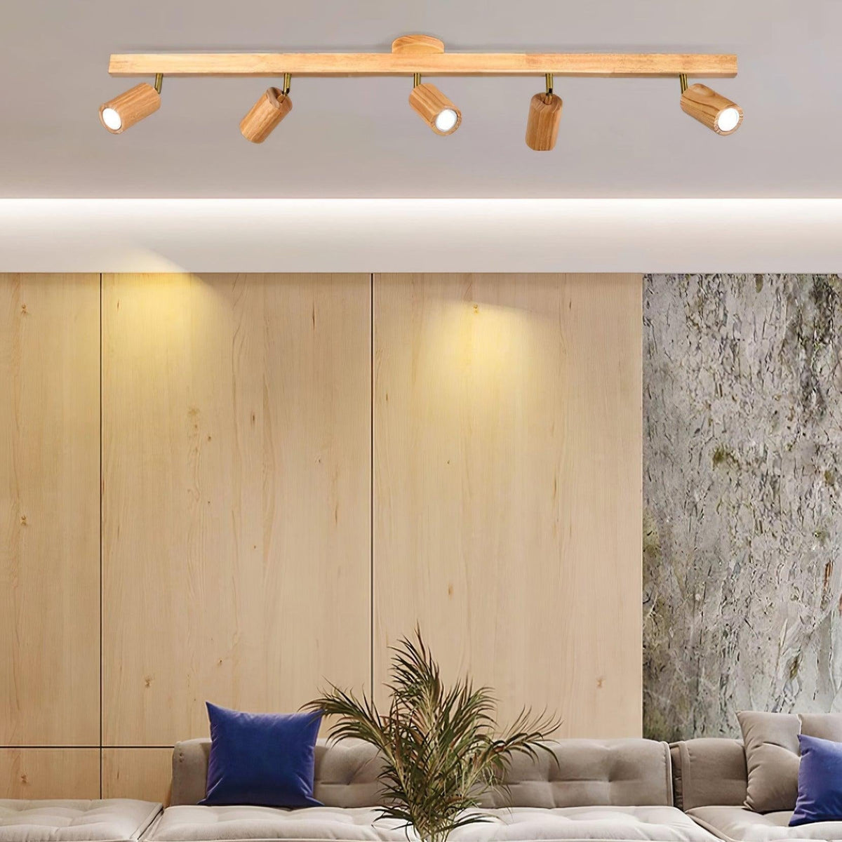 Wooden Track Ceiling Spotlight 2-5 Adjustable Spots Warm Light Kitchen Living Room Industrial Design Spotlights | Sansoti