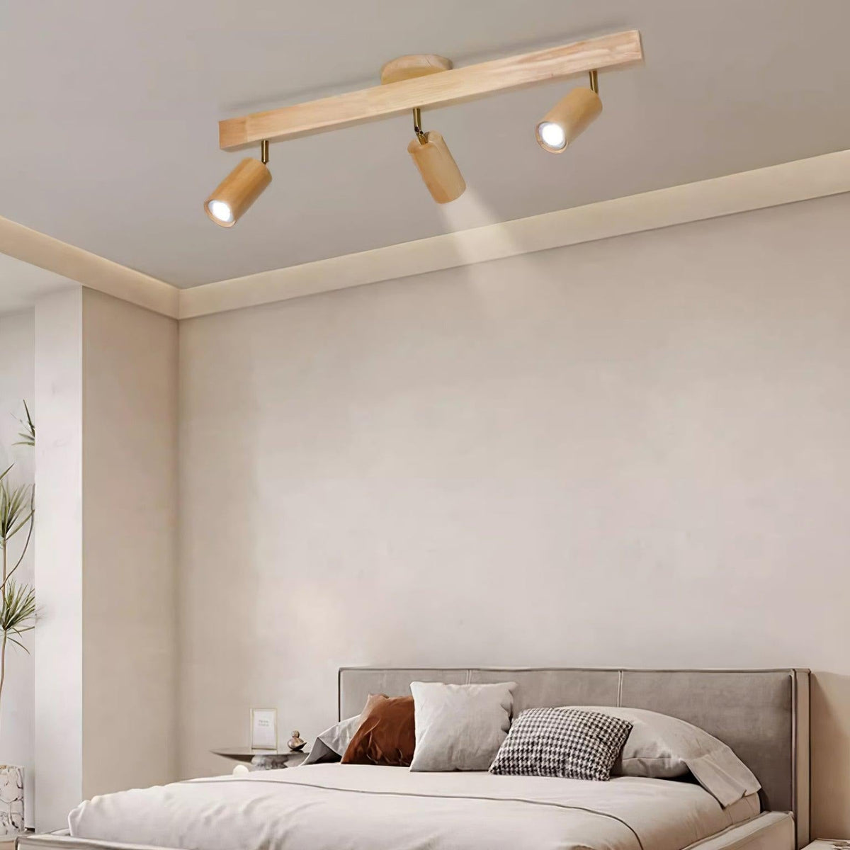Wooden Track Ceiling Spotlight 2-5 Adjustable Spots Warm Light Kitchen Living Room Industrial Design Spotlights | Sansoti