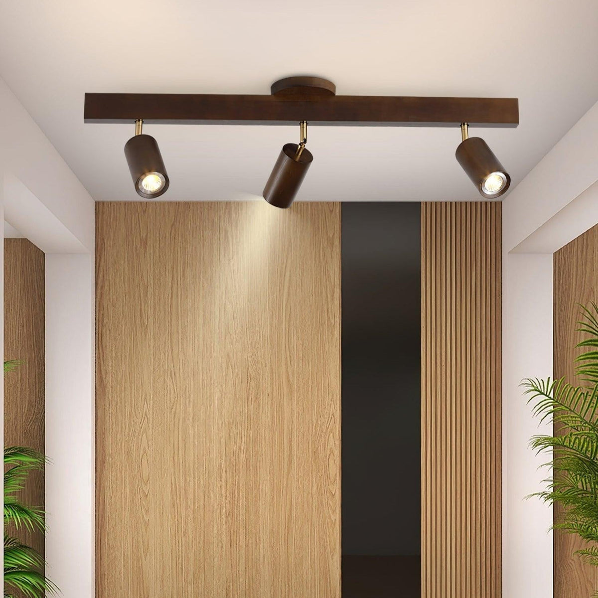 Wooden Track Ceiling Spotlight 2-5 Adjustable Spots Warm Light Kitchen Living Room Industrial Design Spotlights | Sansoti