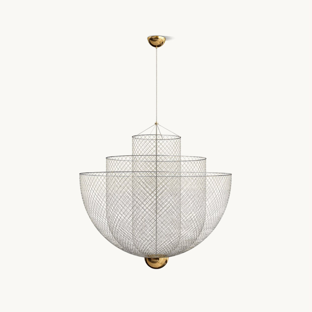 Geometric Metal Chandelier with Integrated LED and Brass Accents – Three-Layered Design Lamp | Sansoti