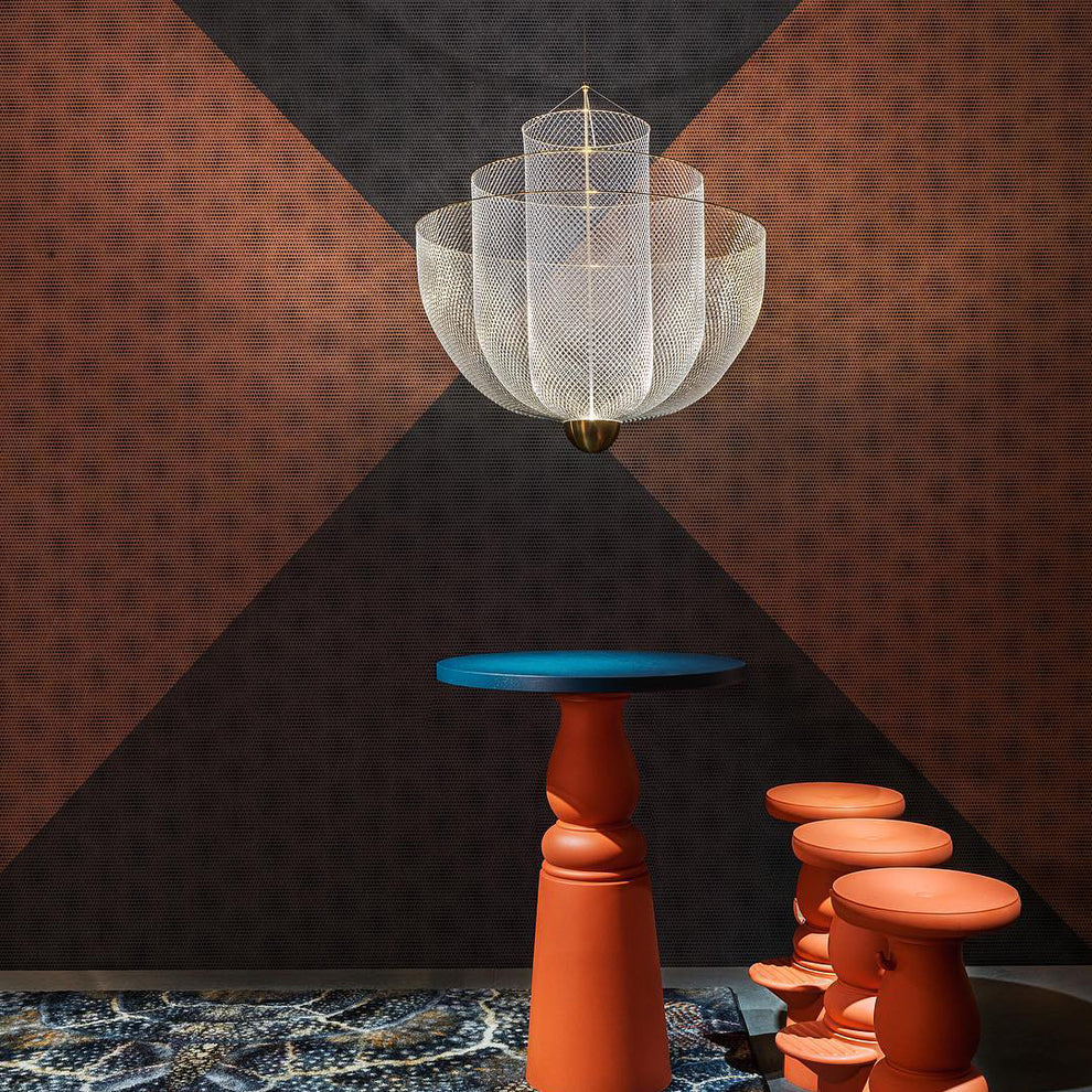 Geometric Metal Chandelier with Integrated LED and Brass Accents – Three-Layered Design Lamp | Sansoti