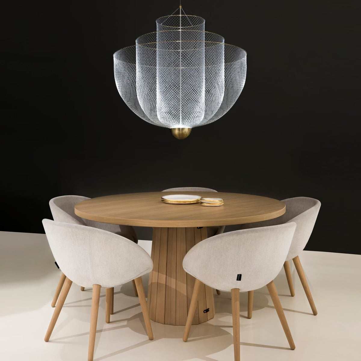 Geometric Metal Chandelier with Integrated LED and Brass Accents – Three-Layered Design Lamp | Sansoti
