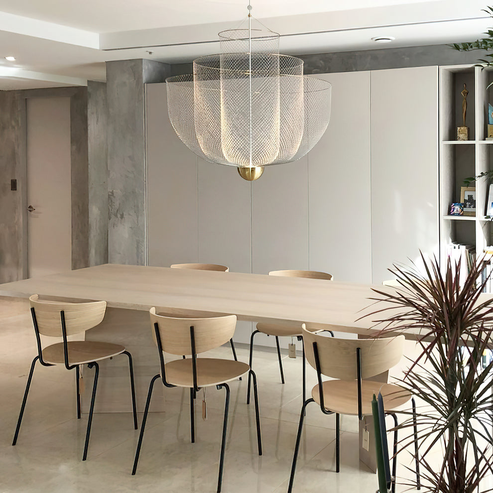 Geometric Metal Chandelier with Integrated LED and Brass Accents – Three-Layered Design Lamp | Sansoti