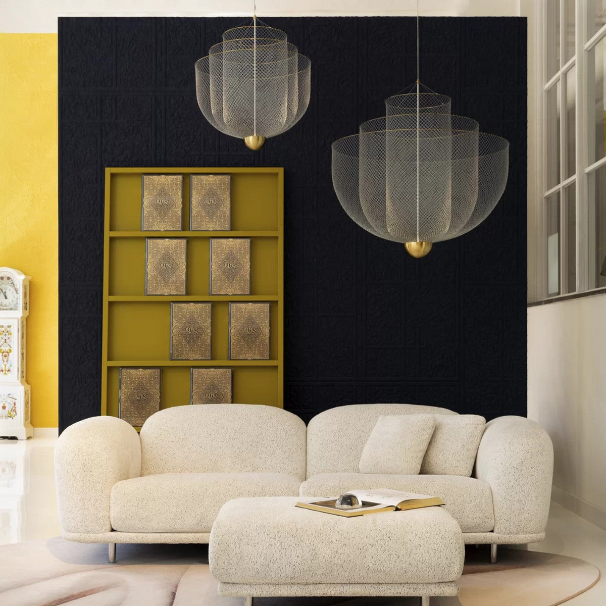 Geometric Metal Chandelier with Integrated LED and Brass Accents – Three-Layered Design Lamp | Sansoti