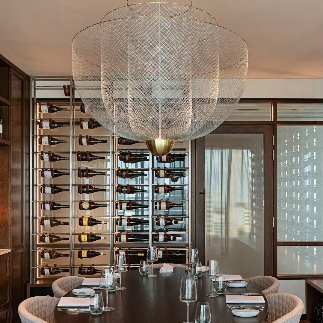 Geometric Metal Chandelier with Integrated LED and Brass Accents – Three-Layered Design Lamp | Sansoti