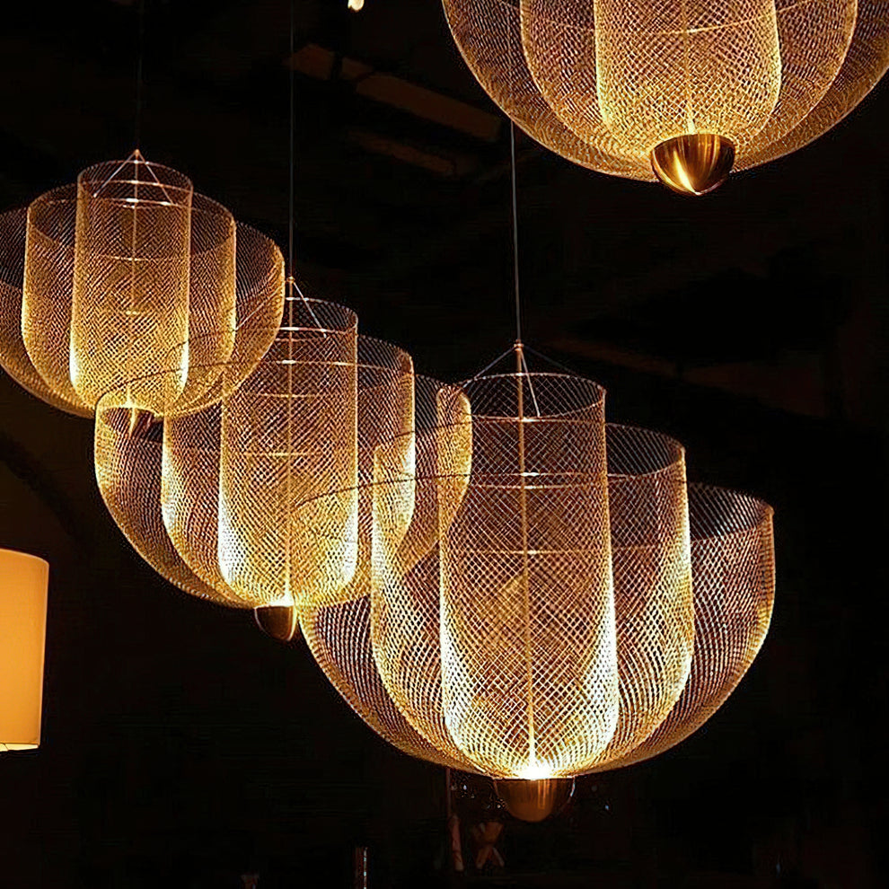 Geometric Metal Chandelier with Integrated LED and Brass Accents – Three-Layered Design Lamp | Sansoti