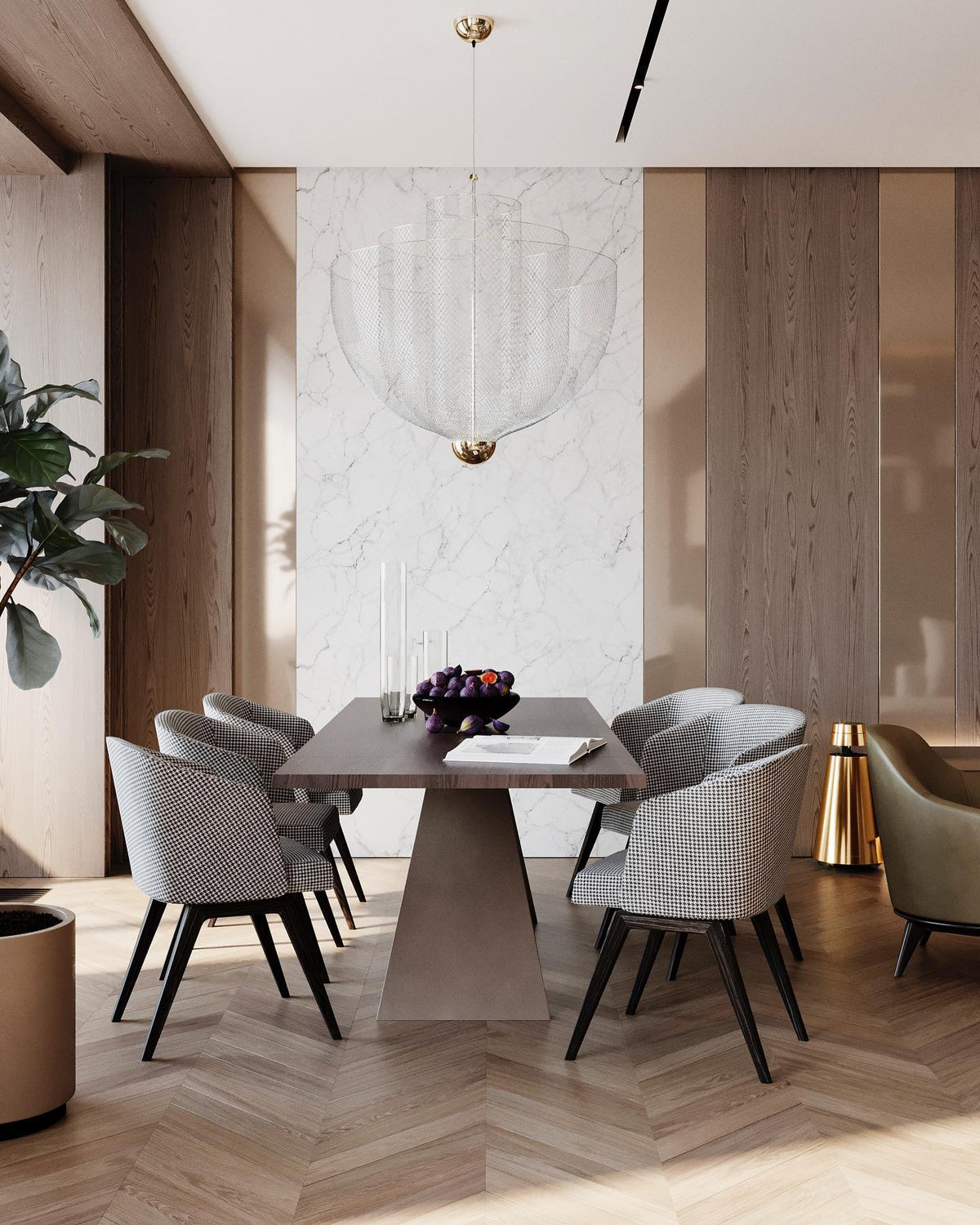 Geometric Metal Chandelier with Integrated LED and Brass Accents – Three-Layered Design Lamp | Sansoti