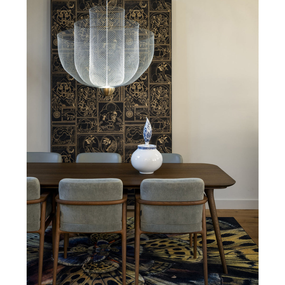 Geometric Metal Chandelier with Integrated LED and Brass Accents – Three-Layered Design Lamp | Sansoti