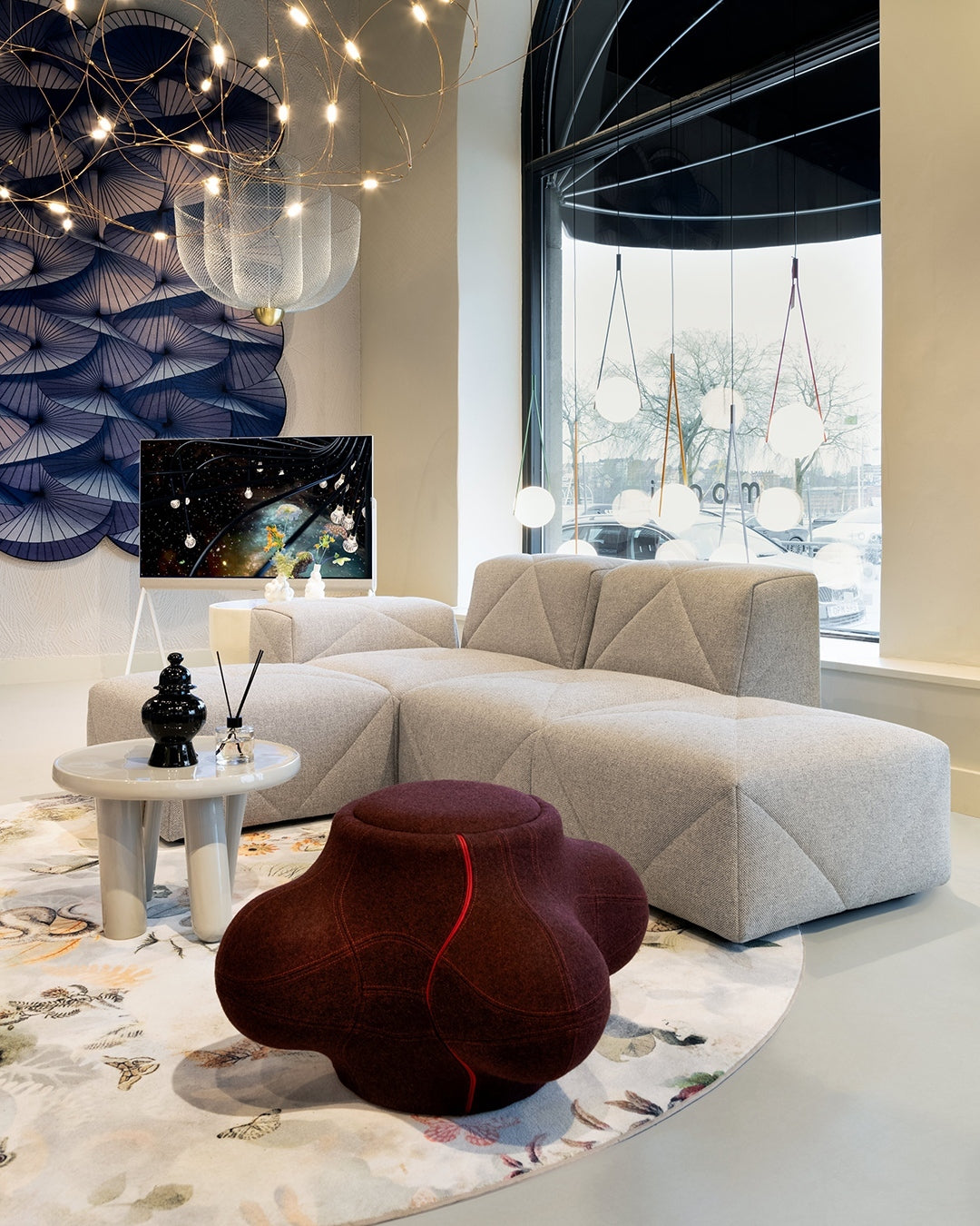 Geometric Metal Chandelier with Integrated LED and Brass Accents – Three-Layered Design Lamp | Sansoti