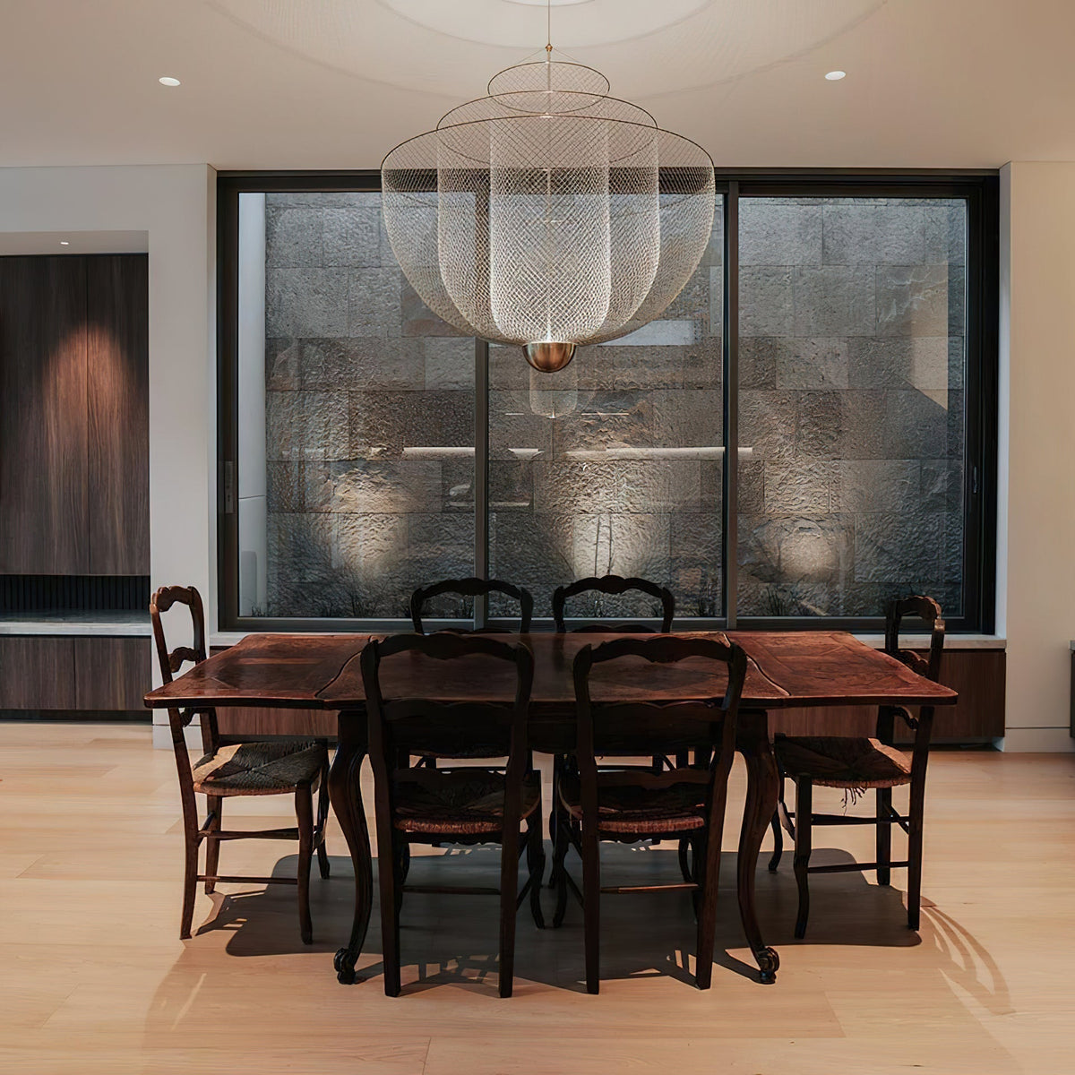 Geometric Metal Chandelier with Integrated LED and Brass Accents – Three-Layered Design Lamp | Sansoti