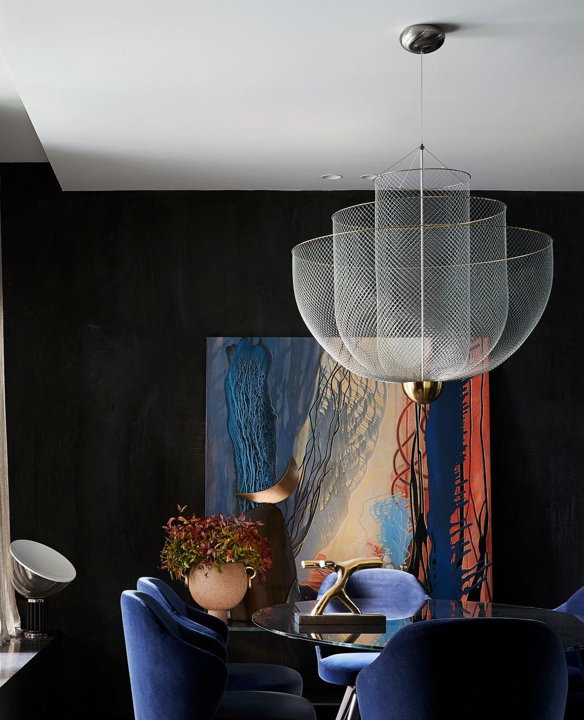 Geometric Metal Chandelier with Integrated LED and Brass Accents – Three-Layered Design Lamp | Sansoti