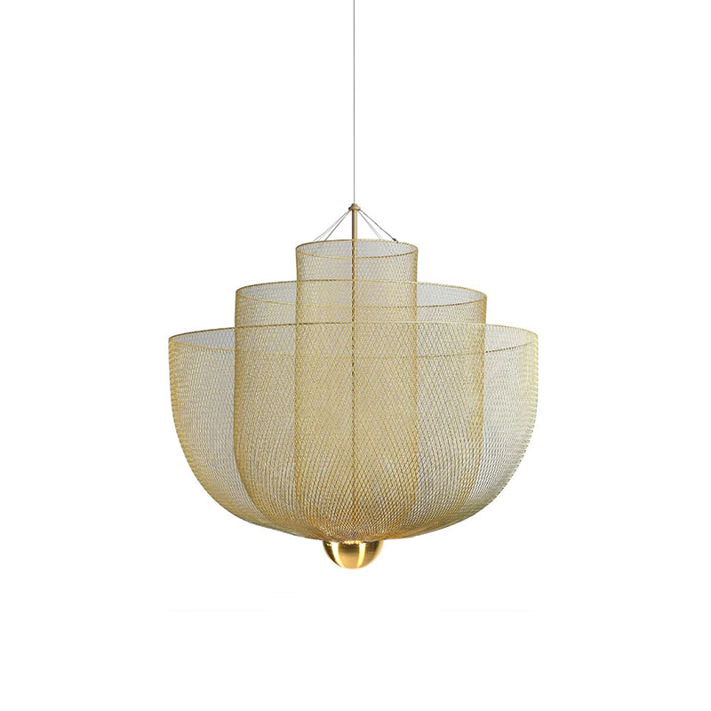 Geometric Metal Chandelier with Integrated LED and Brass Accents – Three-Layered Design Lamp | Sansoti