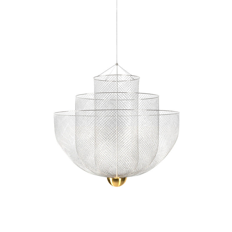 Geometric Metal Chandelier with Integrated LED and Brass Accents – Three-Layered Design Lamp | Sansoti