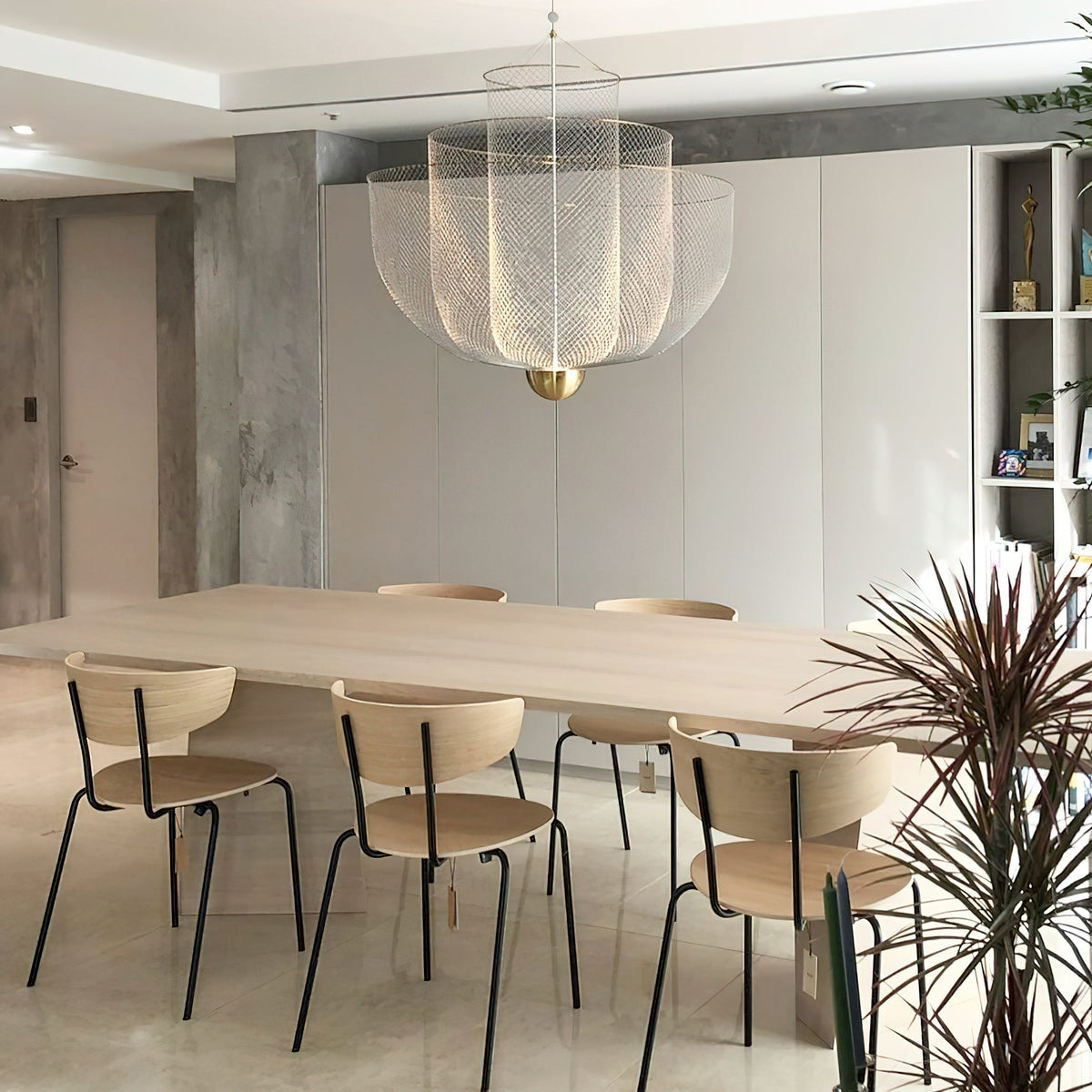 Geometric Metal Chandelier with Integrated LED and Brass Accents – Three-Layered Design Lamp | Sansoti