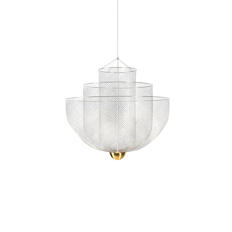 Geometric Metal Chandelier with Integrated LED and Brass Accents – Three-Layered Design Lamp | Sansoti