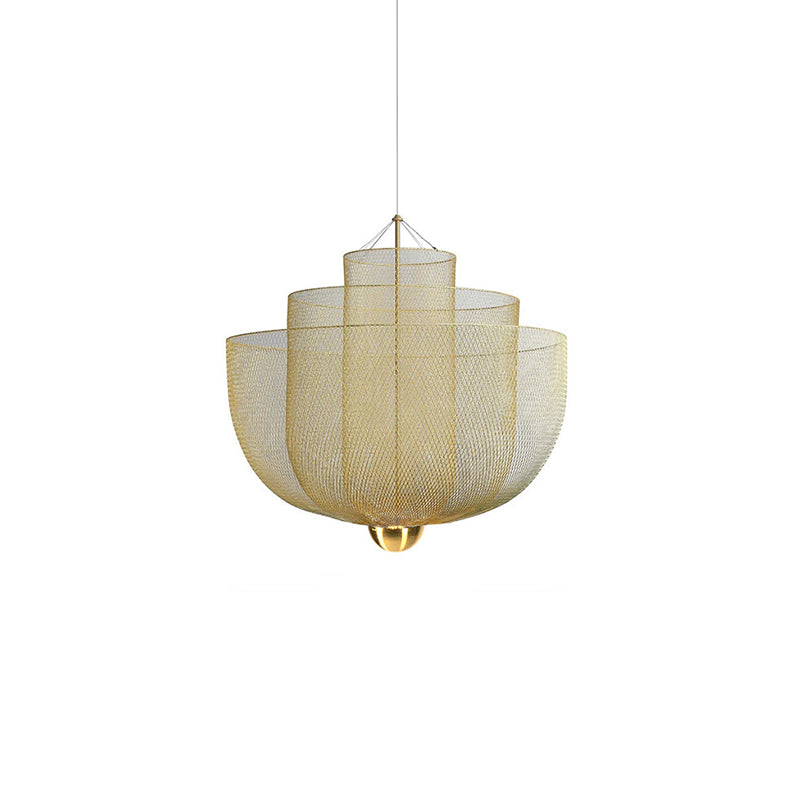 Geometric Metal Chandelier with Integrated LED and Brass Accents – Three-Layered Design Lamp | Sansoti