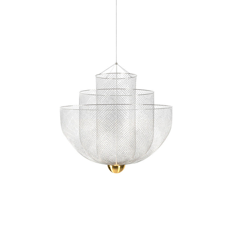 Geometric Metal Chandelier with Integrated LED and Brass Accents – Three-Layered Design Lamp | Sansoti