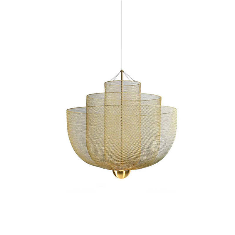 Geometric Metal Chandelier with Integrated LED and Brass Accents – Three-Layered Design Lamp | Sansoti