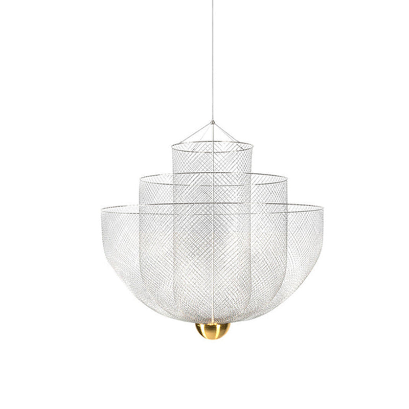 Geometric Metal Chandelier with Integrated LED and Brass Accents – Three-Layered Design Lamp | Sansoti