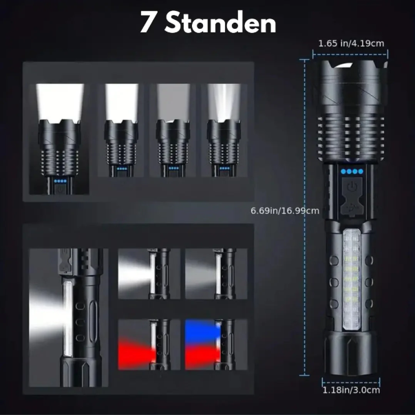 Military Flashlight 5000 Lumens Tactical LED Rechargeable USB Waterproof Shockproof Zoomable 5 Modes Compact Ultra Bright Outdoor Camping | Sansoti