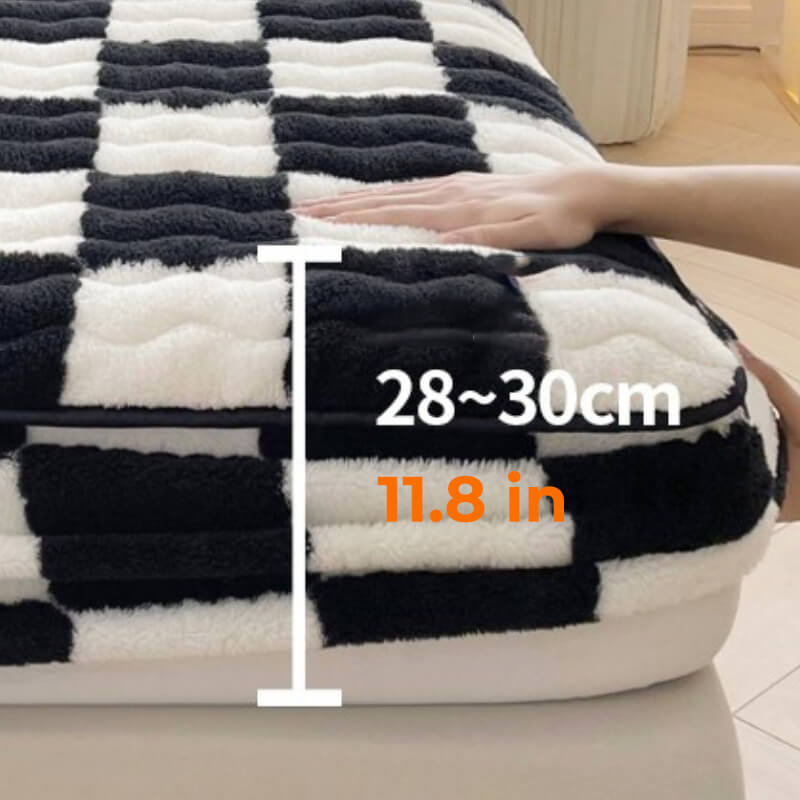 Samt-Spannbettlaken mit Karomuster, 90–220 cm, Matratzenbezug mit elastischem Rand, hochwertige weiche Bettwäsche | Sansoti