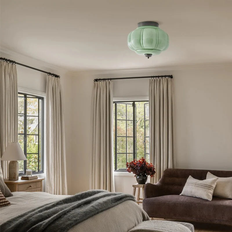 Vintage Semi-Deckenleuchte Milchglas Kürbis Eloise E26 Retro-Deckenbeleuchtung Wohnzimmer | Sansoti