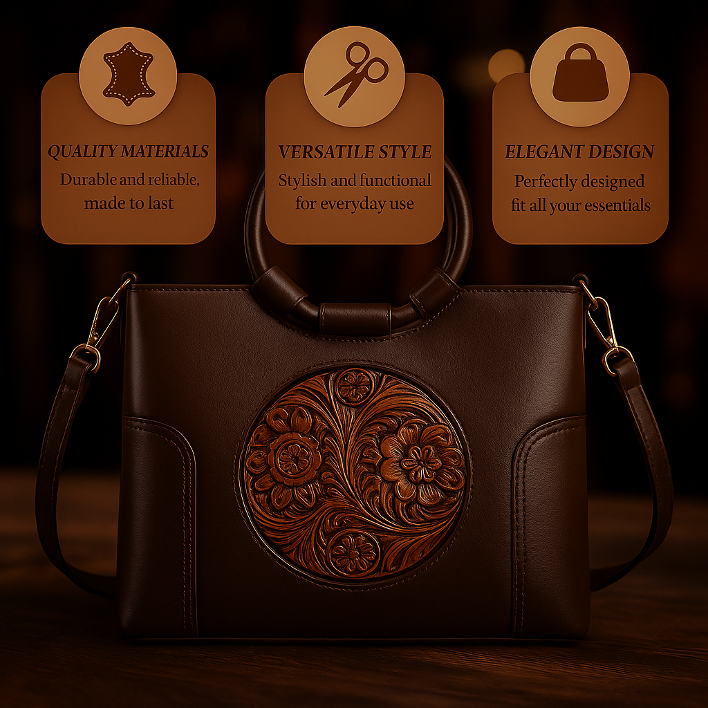 Handgefertigte Ledertasche für Damen mit Vintage-Reliefmuster, Umhängetasche, elegante Tagestasche, Retro-Design, stilvoll | Sansoti