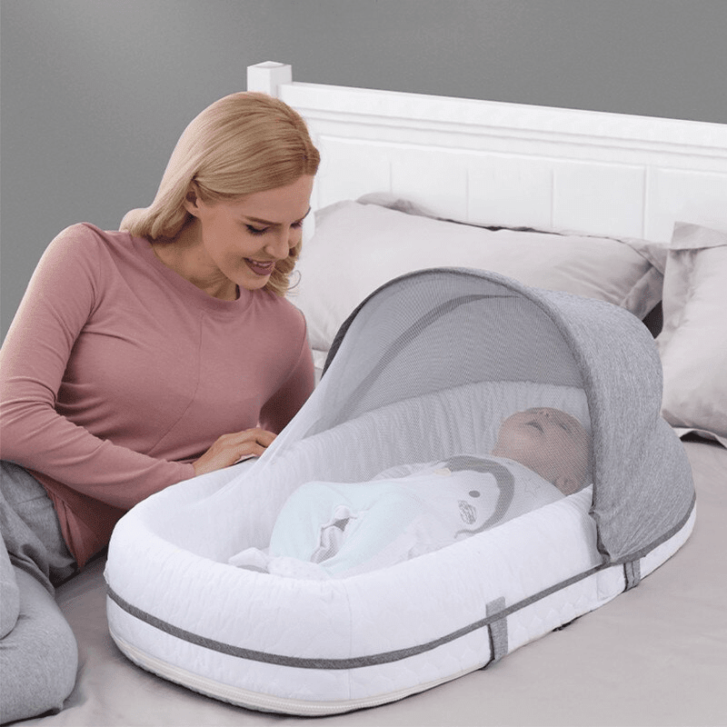 Foldable Baby Travel Cot with Mosquito Net Pop-Up 0-18 Months Soft Cotton Compact Portable for Home and Travel | Sansoti