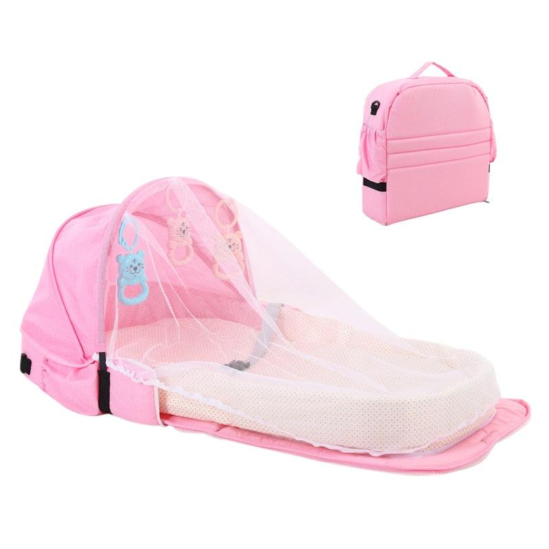 Foldable Baby Travel Cot with Mosquito Net Pop-Up 0-18 Months Soft Cotton Compact Portable for Home and Travel | Sansoti