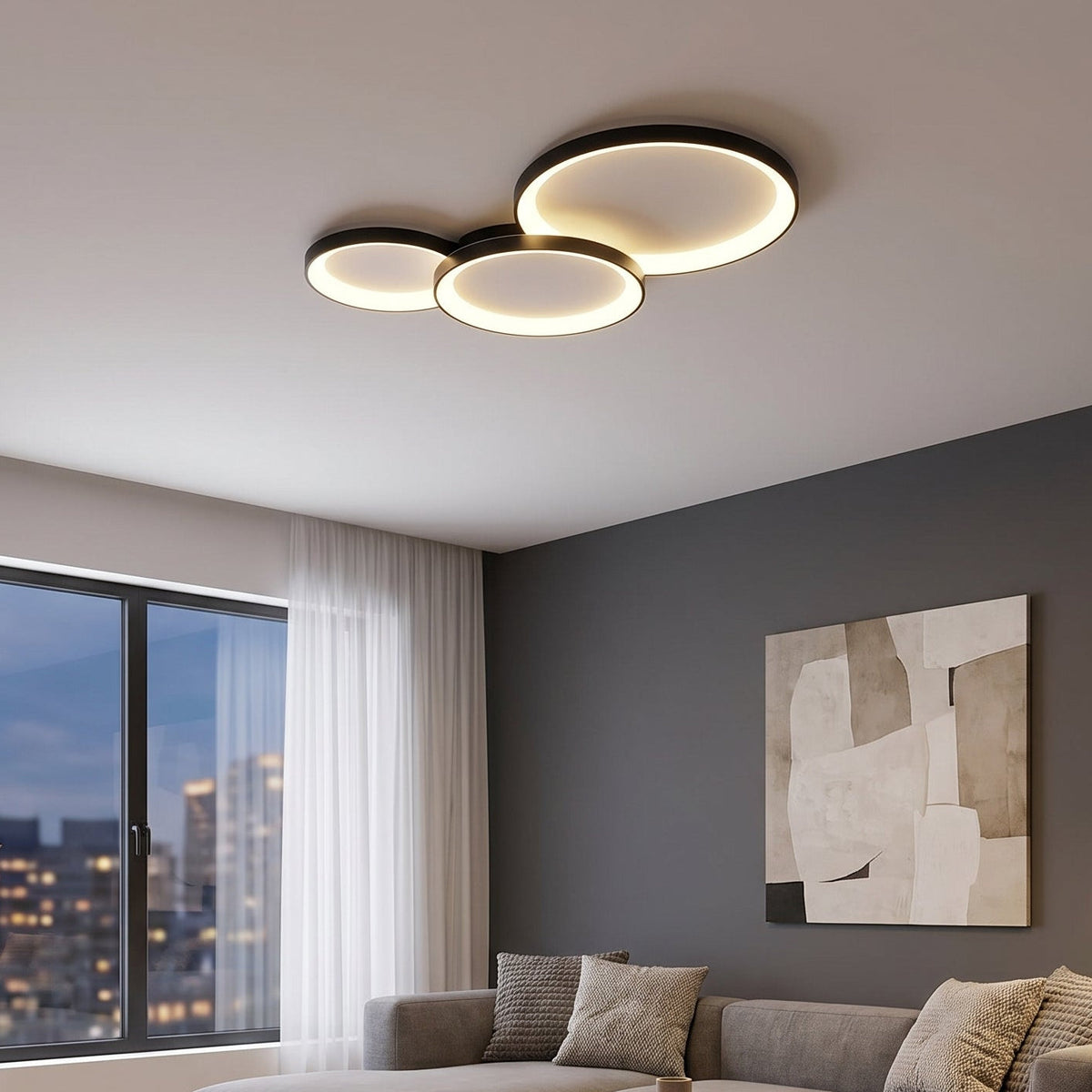 Moderne Deckenleuchte mit Kreisform und E27-Fassung für Esszimmer und Wohnzimmer, skandinavisches Design, dimmbare LED | Sansoti